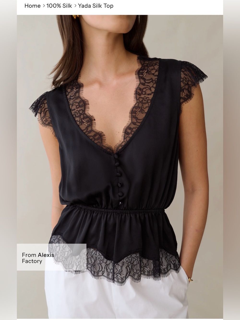 Few Moda Yada 100% Silk Black Lace Peplum Top NWT Size XL